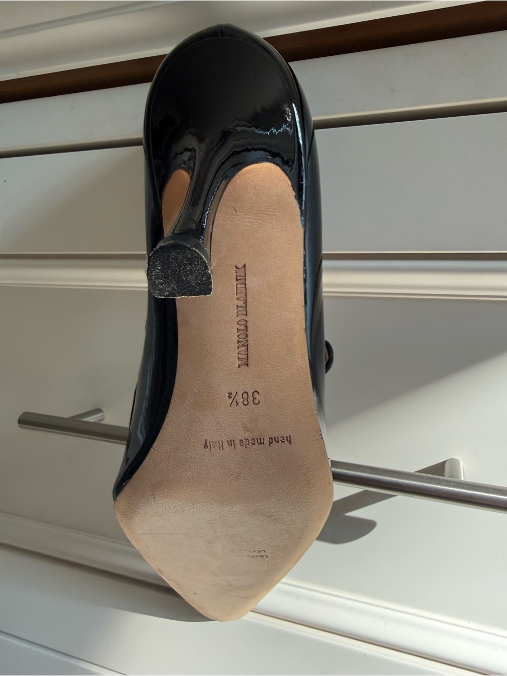 Manolo Blahnik Campari Black Patent Mary Jane Pumps with Rounded Toe - Picture 6 of 8